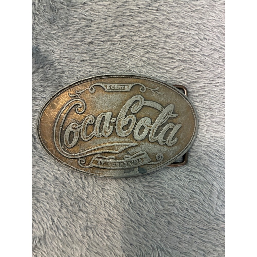 Vintage Coca-Cola Belt Buckle Oval Metal 5 Cents At Fountains Soda Memorabilia